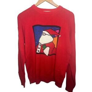 Alison Smith Sweater VTG Stained Glass Santa Christmas Fuzzy Ramie Party XL